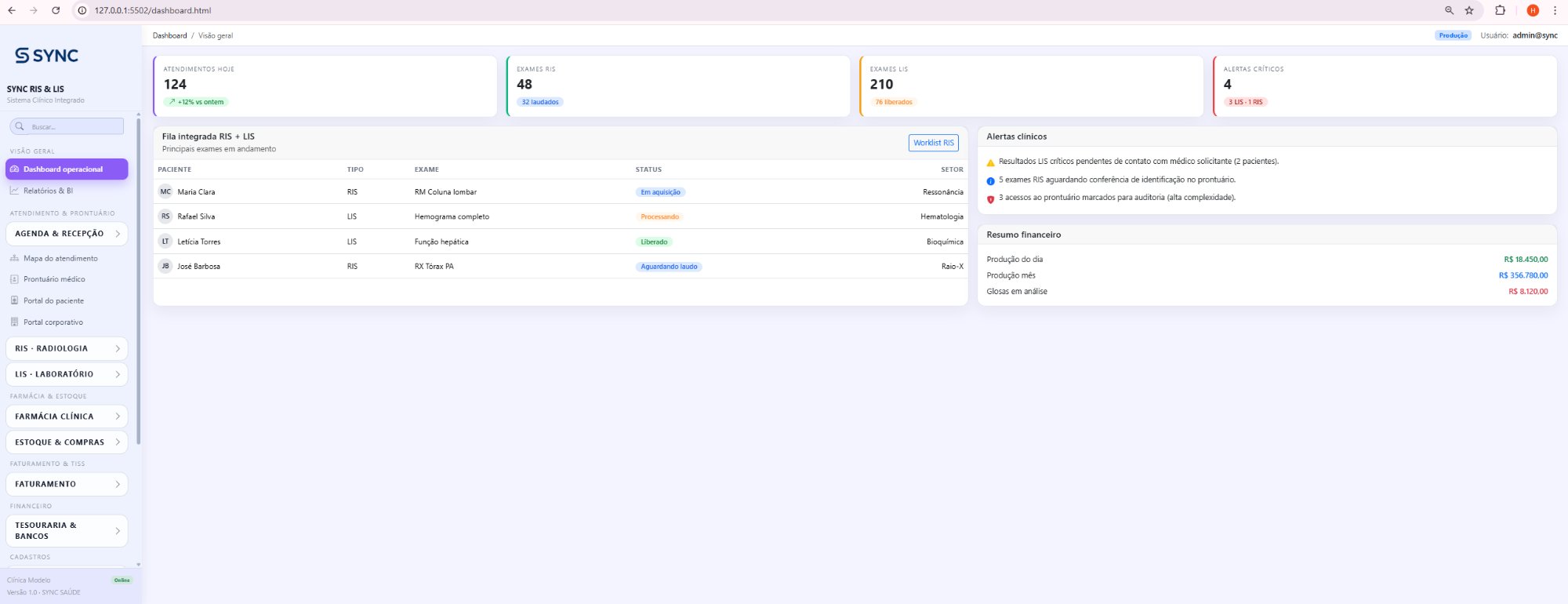 Sync Saúde Dashboard